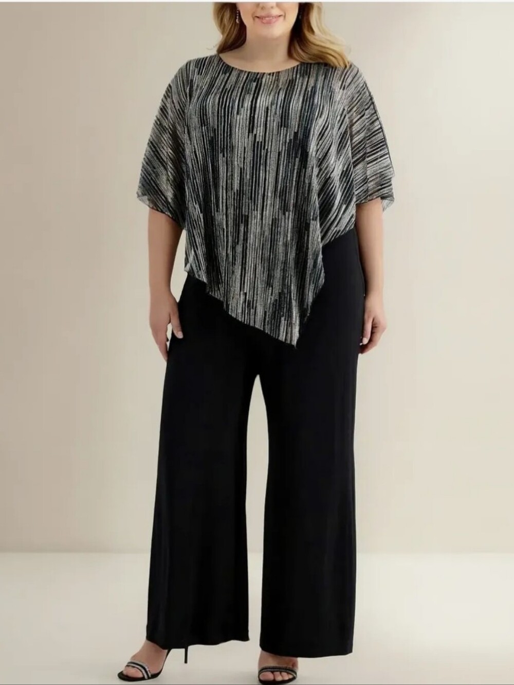 Connected Apparel women's black metallic off-shoulder fancy jumpsuit Stretch 10.